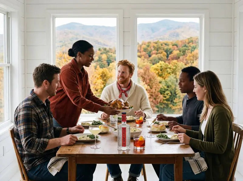 Friends sharing dinner with Devil&rsquo;s Grin highballs